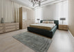 Mid-Century Modern Gunmetal Gray Oriental Rug in a Bedroom, urb1052