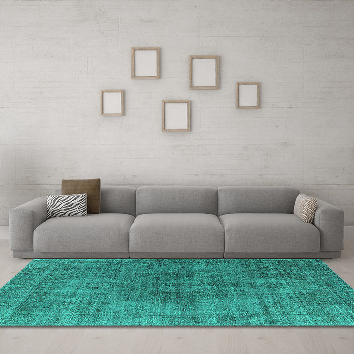 Machine Washable Oriental Turquoise Industrial Area Rugs in a Living Room,, wshurb1052turq
