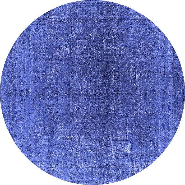 Round Machine Washable Oriental Blue Industrial Rug, wshurb1053blu