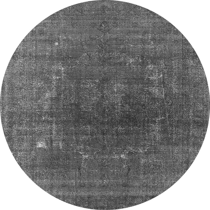 Round Machine Washable Oriental Gray Industrial Rug, wshurb1053gry