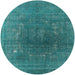 Round Mid-Century Modern Teal Green Oriental Rug, urb1053