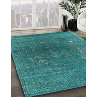 Mid-Century Modern Teal Green Oriental Rug, urb1053