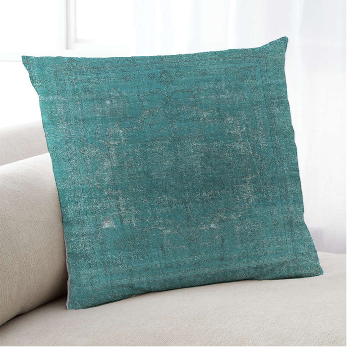 Lifestyle Image of Mid-Century Modern Urban Square Teal Green Throw Pillow, 18 inch by 18 inch, pwurb1053