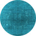 Round Machine Washable Oriental Light Blue Industrial Rug, wshurb1053lblu