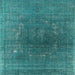 Square Mid-Century Modern Teal Green Oriental Rug, urb1053