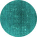 Round Oriental Turquoise Industrial Rug, urb1053turq