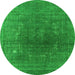 Round Machine Washable Oriental Green Industrial Area Rugs, wshurb1053grn