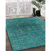 Mid-Century Modern Teal Green Oriental Rug in Family Room, urb1053