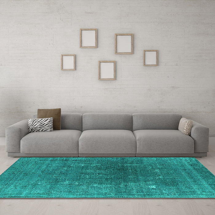 Machine Washable Oriental Turquoise Industrial Area Rugs in a Living Room,, wshurb1053turq