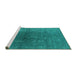 Sideview of Machine Washable Oriental Turquoise Industrial Area Rugs, wshurb1053turq