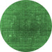 Round Oriental Emerald Green Industrial Rug, urb1053emgrn