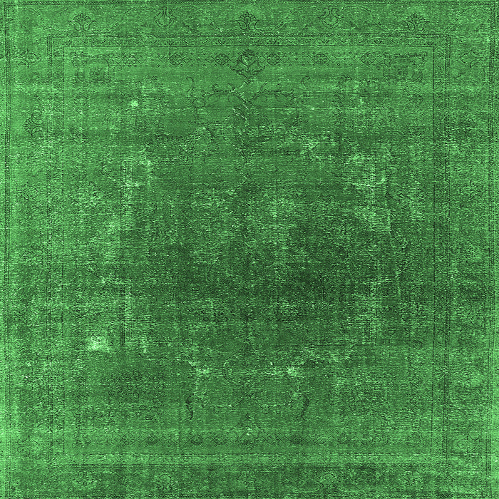 Square Machine Washable Oriental Emerald Green Industrial Area Rugs, wshurb1053emgrn