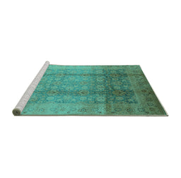 Sideview of Machine Washable Oriental Turquoise Industrial Area Rugs, wshurb1054turq