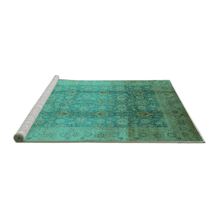 Sideview of Machine Washable Oriental Turquoise Industrial Area Rugs, wshurb1054turq