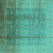 Square Machine Washable Oriental Turquoise Industrial Area Rugs, wshurb1054turq