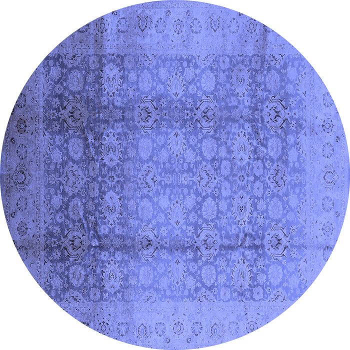 Round Machine Washable Oriental Blue Industrial Rug, wshurb1054blu