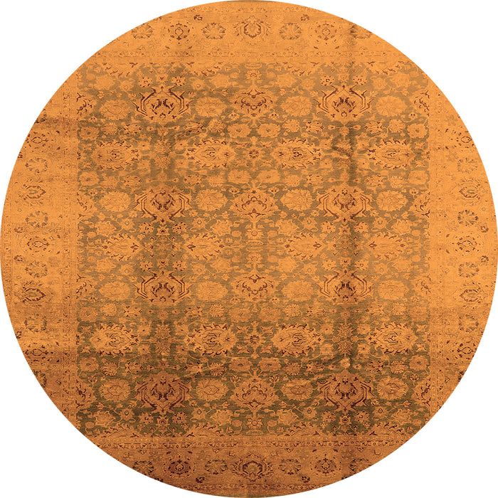 Round Machine Washable Oriental Orange Industrial Area Rugs, wshurb1054org