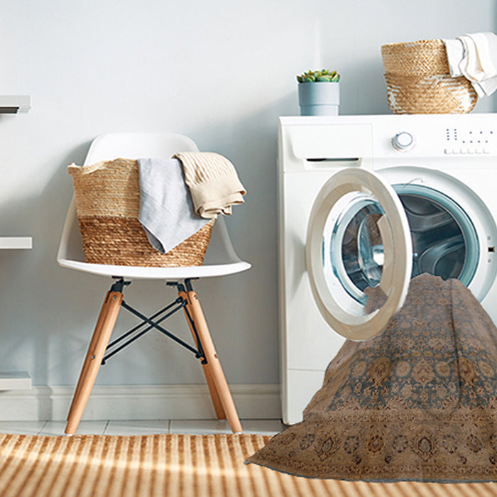 Machine Washable Industrial Modern Brown Rug in a Washing Machine, wshurb1054