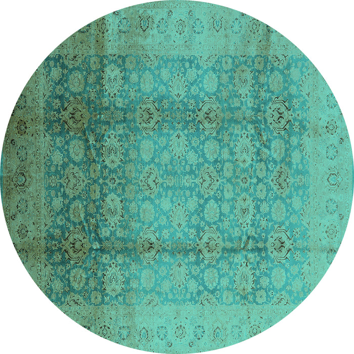 Round Machine Washable Oriental Turquoise Industrial Area Rugs, wshurb1054turq