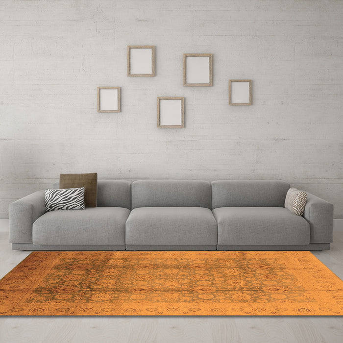 Machine Washable Oriental Orange Industrial Area Rugs in a Living Room, wshurb1054org