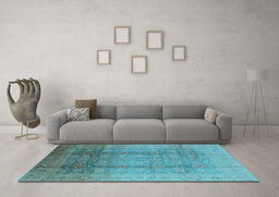 Machine Washable Oriental Light Blue Industrial Rug in a Living Room, wshurb1054lblu