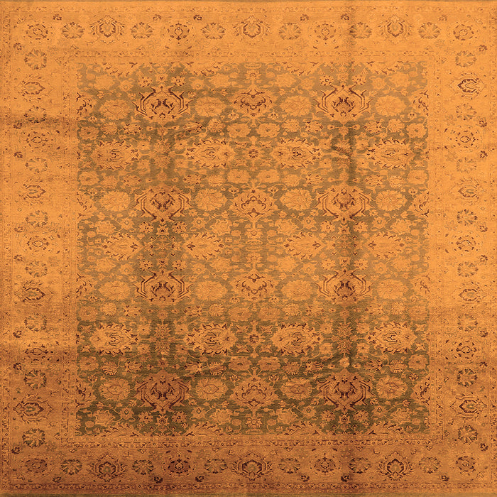 Square Machine Washable Oriental Orange Industrial Area Rugs, wshurb1054org