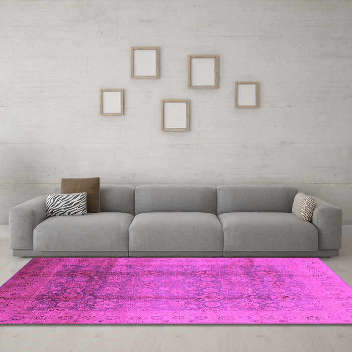 Machine Washable Oriental Pink Industrial Rug in a Living Room, wshurb1054pnk