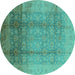 Round Oriental Turquoise Industrial Rug, urb1054turq