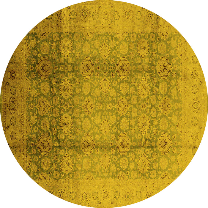 Round Machine Washable Oriental Yellow Industrial Rug, wshurb1054yw