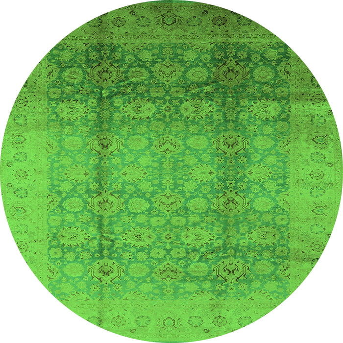 Round Machine Washable Oriental Green Industrial Area Rugs, wshurb1054grn