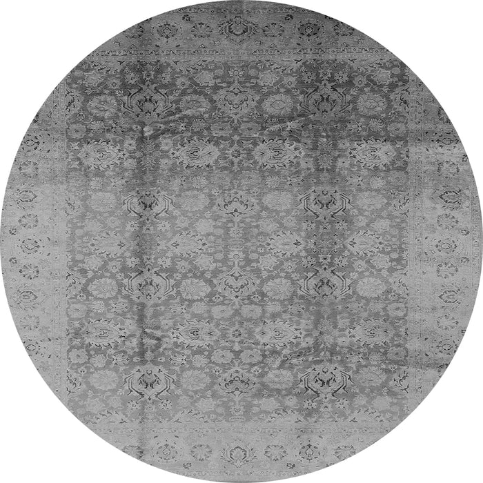 Round Machine Washable Oriental Gray Industrial Rug, wshurb1054gry