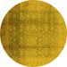 Round Oriental Yellow Industrial Rug, urb1054yw