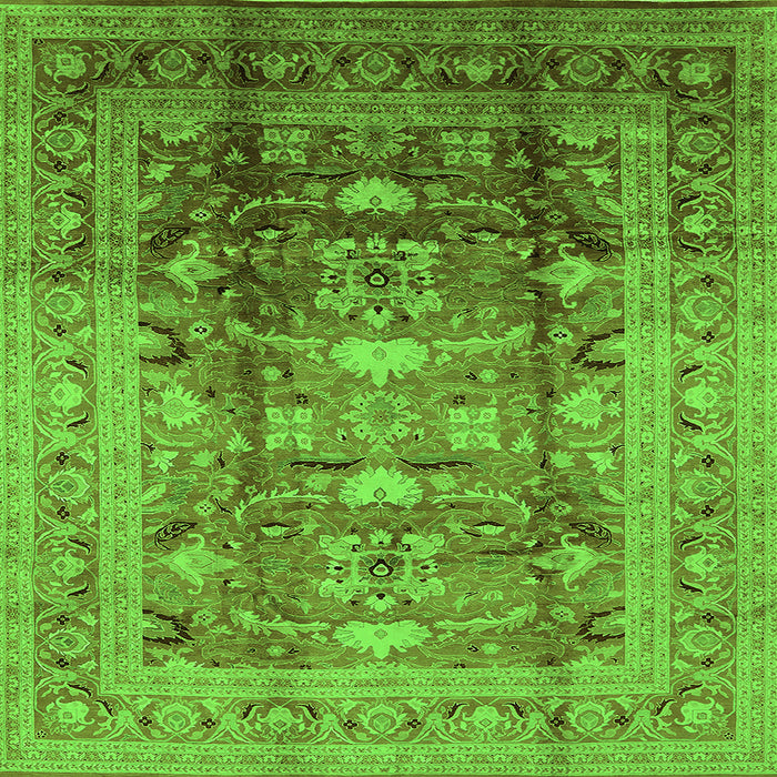 Square Machine Washable Oriental Green Traditional Area Rugs, wshurb1055grn
