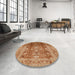 Round Machine Washable Industrial Modern Mahogany Brown Rug in a Office, wshurb1055