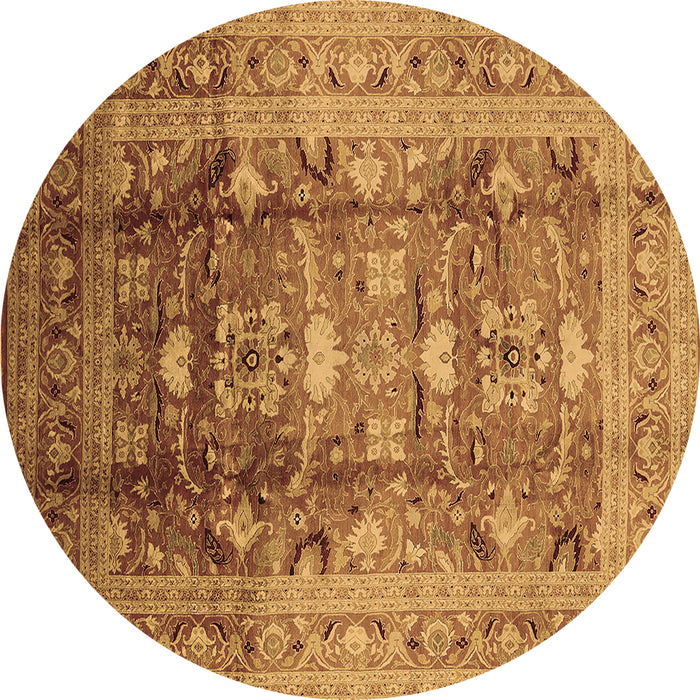 Round Oriental Brown Traditional Rug, urb1055brn