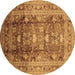 Round Oriental Brown Traditional Rug, urb1055brn