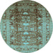 Round Oriental Light Blue Traditional Rug, urb1055lblu