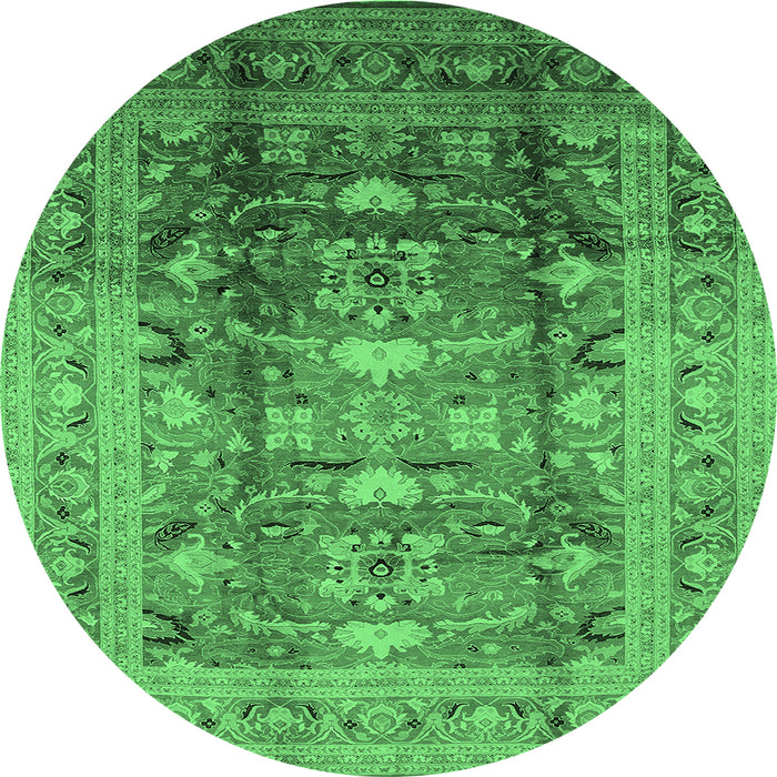 Round Oriental Emerald Green Traditional Rug, urb1055emgrn