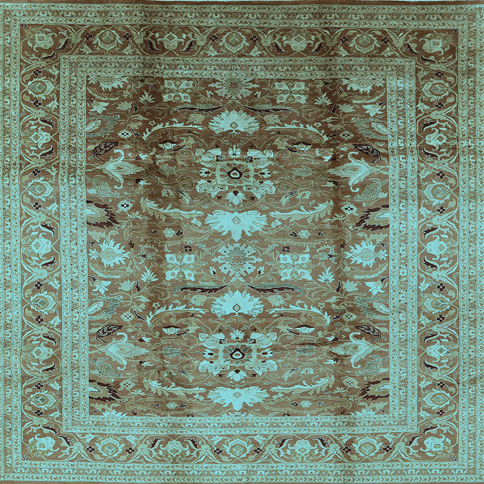 Square Machine Washable Oriental Light Blue Traditional Rug, wshurb1055lblu