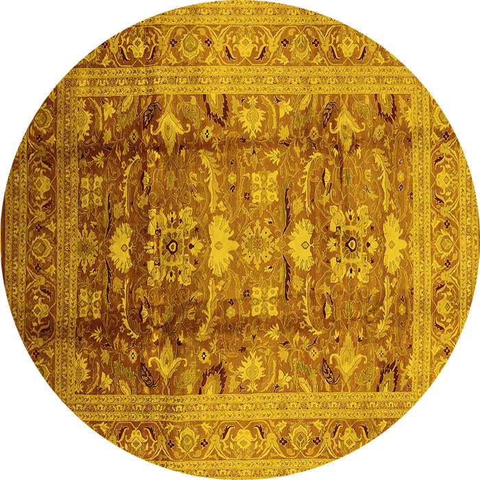 Round Oriental Yellow Traditional Rug, urb1055yw