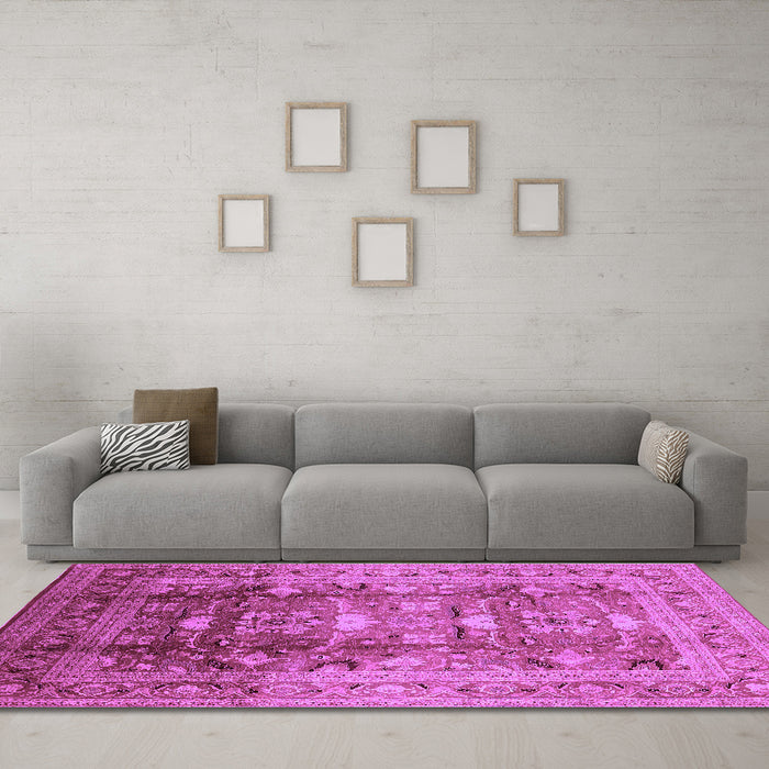 Machine Washable Oriental Purple Traditional Area Rugs in a Living Room, wshurb1055pur