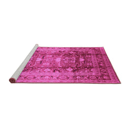 Sideview of Machine Washable Oriental Pink Traditional Rug, wshurb1055pnk
