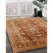 Mid-Century Modern Mahogany Brown Oriental Rug in Family Room, urb1055
