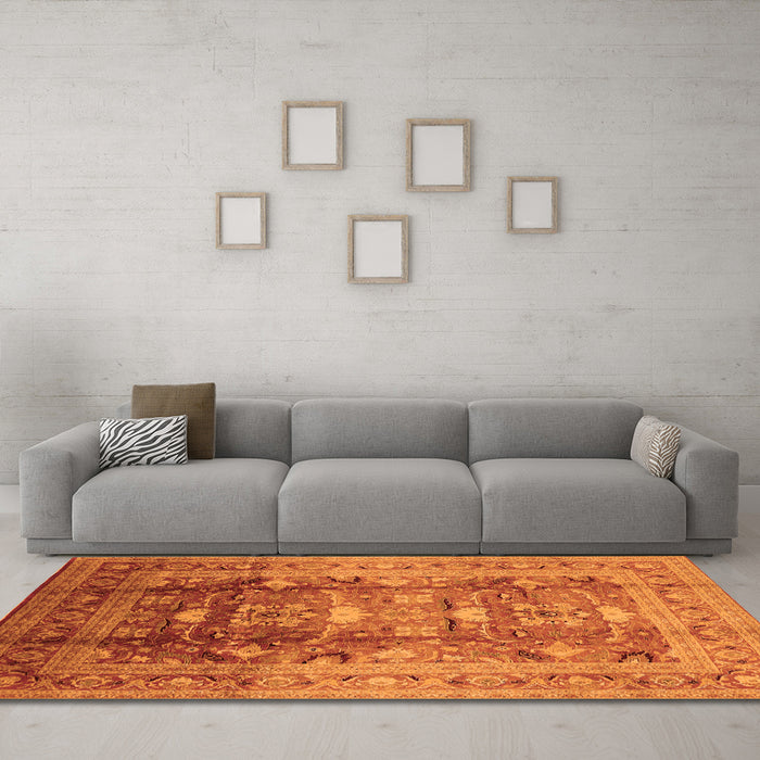 Machine Washable Oriental Orange Traditional Area Rugs in a Living Room, wshurb1055org