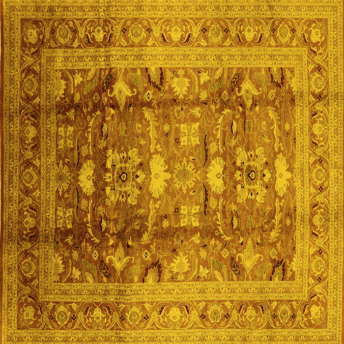 Square Machine Washable Oriental Yellow Traditional Rug, wshurb1055yw
