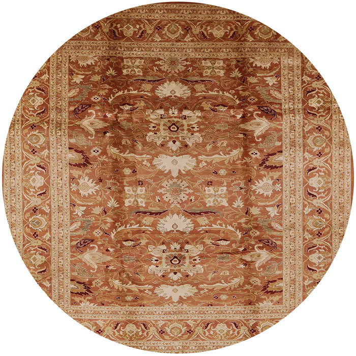 Round Mid-Century Modern Mahogany Brown Oriental Rug, urb1055