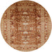 Round Mid-Century Modern Mahogany Brown Oriental Rug, urb1055