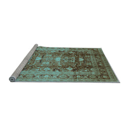 Sideview of Machine Washable Oriental Light Blue Traditional Rug, wshurb1055lblu
