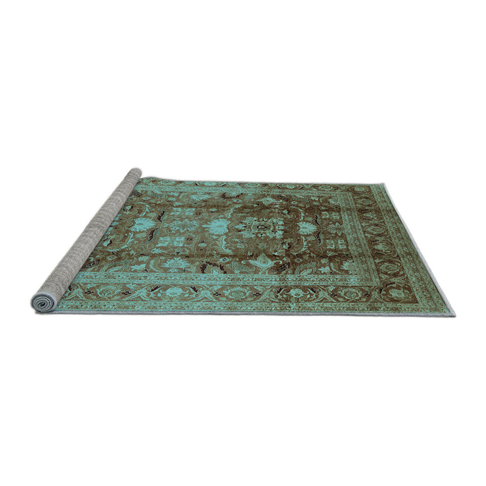 Sideview of Machine Washable Oriental Light Blue Traditional Rug, wshurb1055lblu