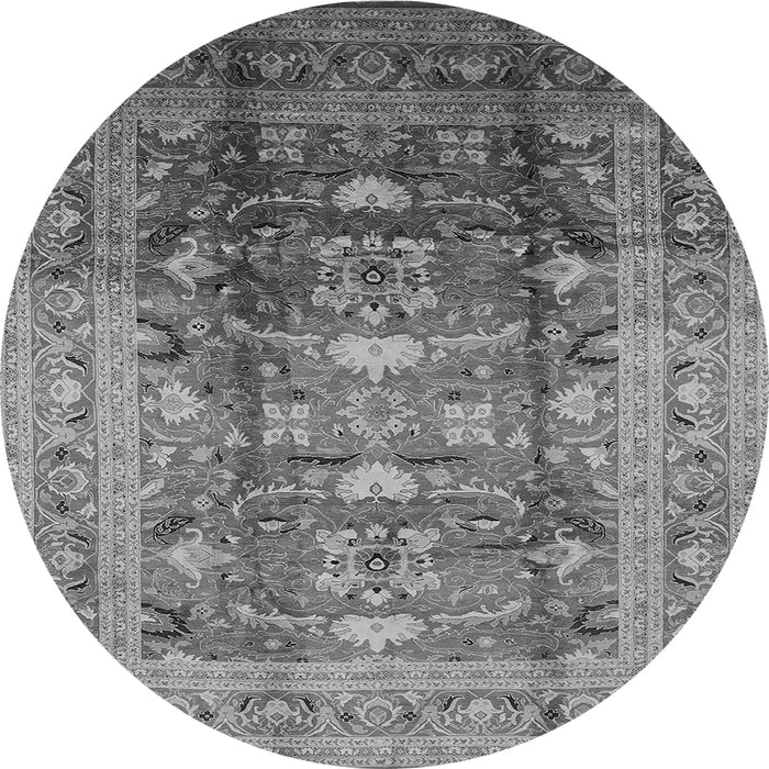 Round Machine Washable Oriental Gray Traditional Rug, wshurb1055gry